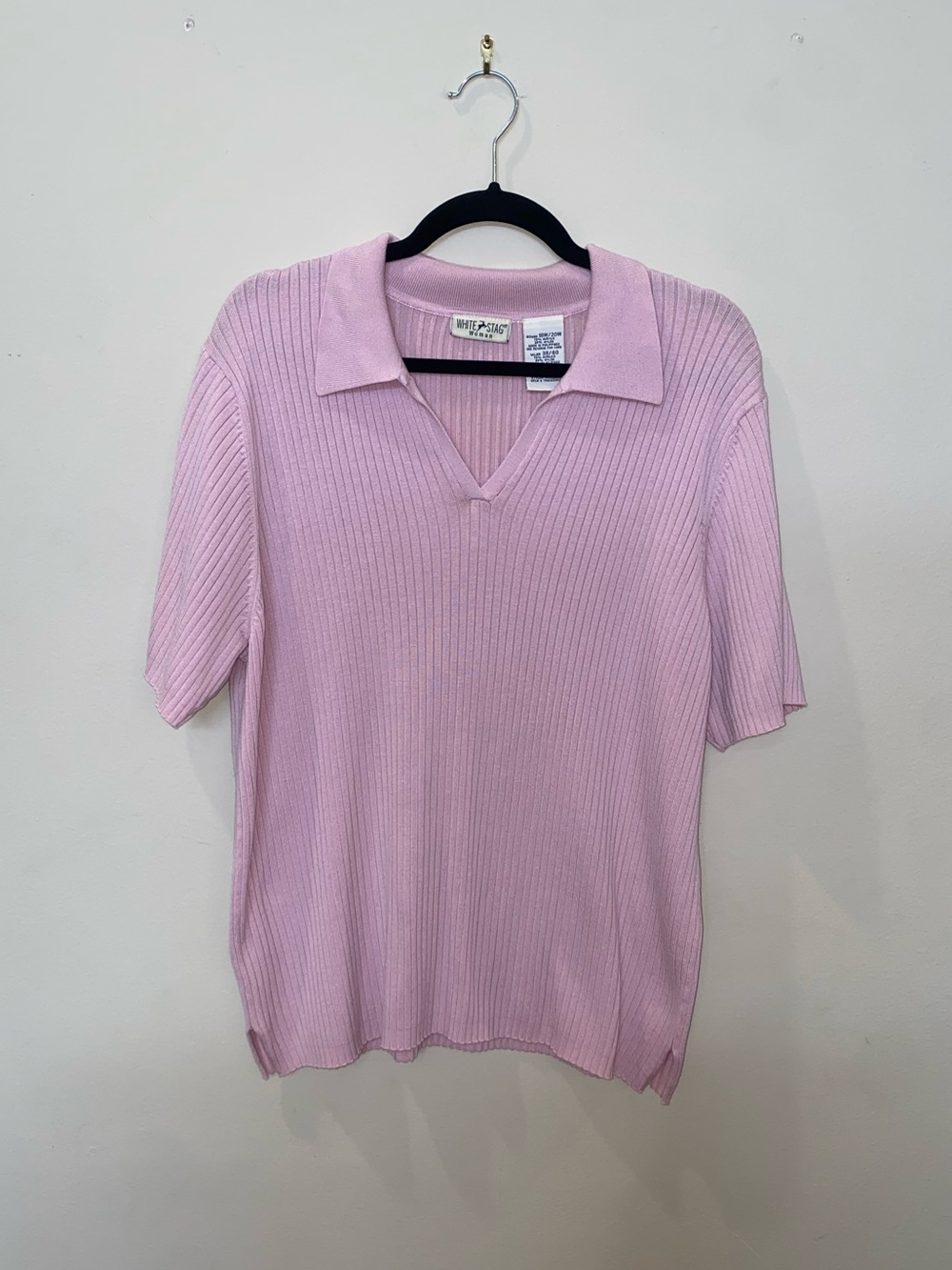 Vintage 90s White Stag Woman Preppy Light Pink Short-Sleeve Ribbed Knit Polo